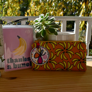 Gift Bundle: Organic cotton zippy and note card set, Bananas