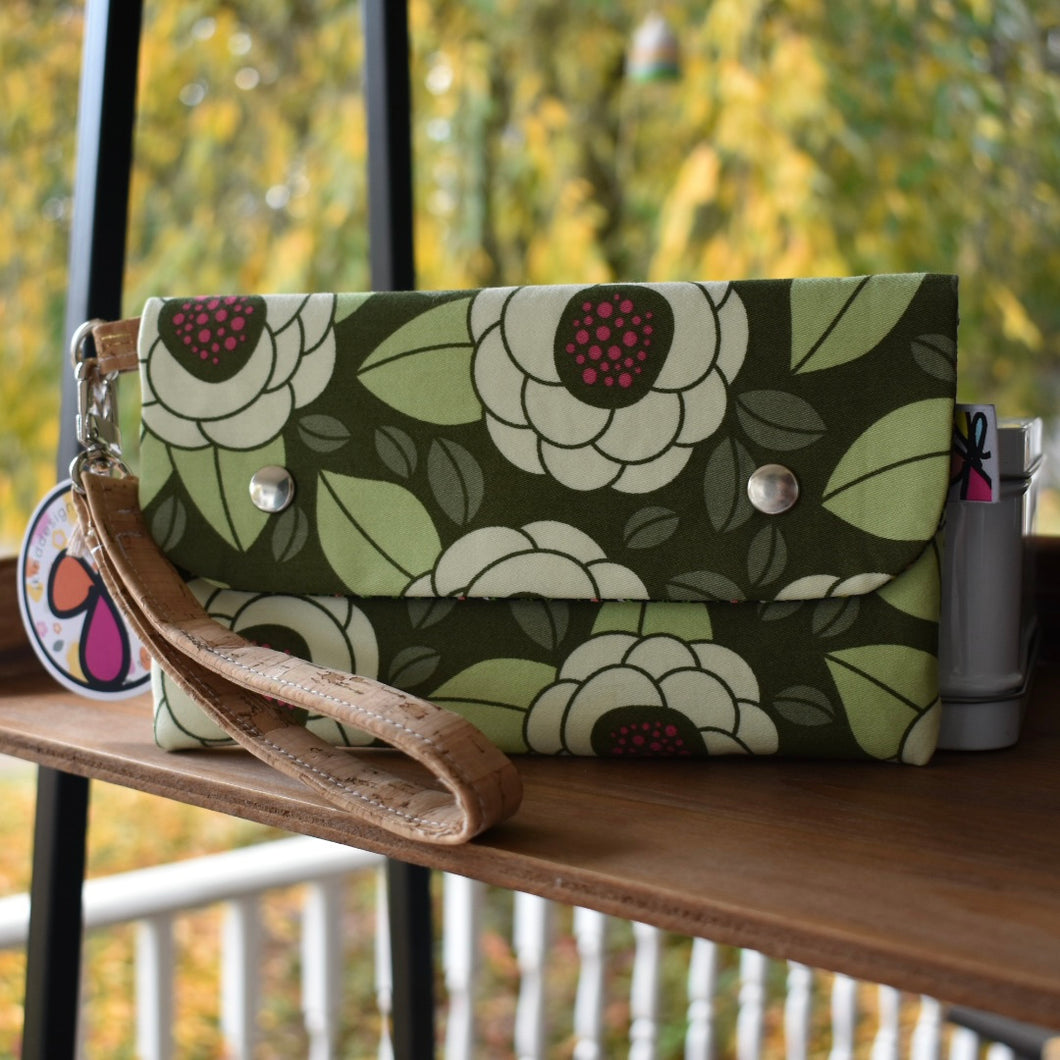Long Wallet // Reclaimed Green Floral and Vintage Flower Buds