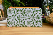 Load image into Gallery viewer, Zippy Pouch // Reclaimed White and Green Floral Block Motif
