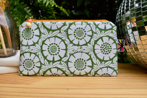 Zippy Pouch // Reclaimed White and Green Floral Block Motif