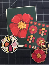 Load image into Gallery viewer, Gift Bundle: JKD Pink Zinnia Zippy, Sticker, Cards, and Key Chain

