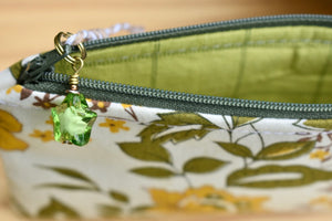 Zippy Pouch // Vintage Gold, Green, and Earth Flowers on Cream