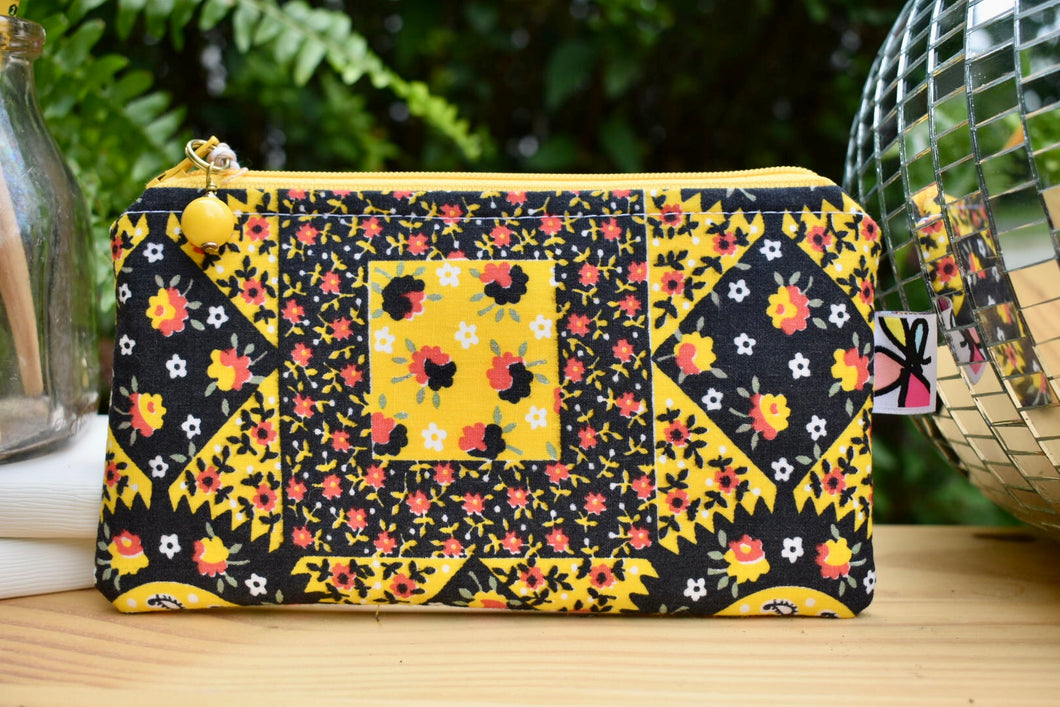 Zippy Pouch // Vintage Yellow, Red, and Black Print
