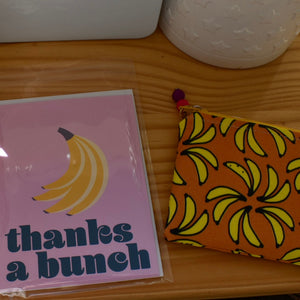 Gift Bundle: Organic cotton zippy and note card set, Bananas