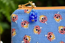 Load image into Gallery viewer, Zippy Pouch // Vintage Blue, Red, and Gold Folk Floral Motif
