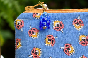 Zippy Pouch // Vintage Blue, Red, and Gold Folk Floral Motif