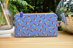Zippy Pouch // Vintage Blue, Red, and Gold Folk Floral Motif