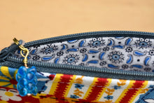 Load image into Gallery viewer, Zippy Pouch // Vintage Blue and Red Quilt Motif
