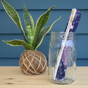 Six-piece Picnic Set: zippy, four straws, straw cleaning brush / Purple Galaxy Flowers