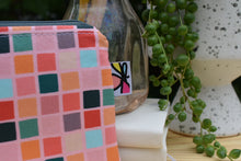 Load image into Gallery viewer, Organic Cotton Zippy Pouch in August Disco Squares by JKindDesign

