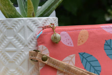 Load image into Gallery viewer, Organic Cotton Cork Strap Wristlet in August Foliage by JKindDesign
