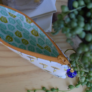 Organic Zippy Pouch in White with Flowers