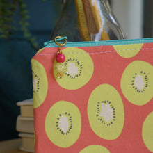 Load image into Gallery viewer, Organic Cotton Zippy Pouch Kiwis on Coral
