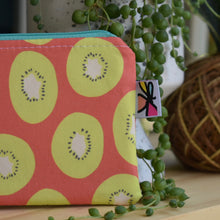 Load image into Gallery viewer, Organic Cotton Zippy Pouch Kiwis on Coral

