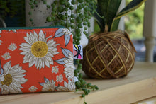 Load image into Gallery viewer, Organic Cotton Zippy Pouch Red With Sunflowers
