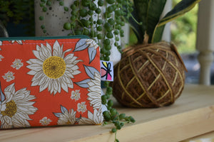 Organic Cotton Zippy Pouch Red With Sunflowers