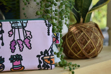 Load image into Gallery viewer, Organic Cotton Zippy Pouch // JKindDesign Greenhouse Plants Pink

