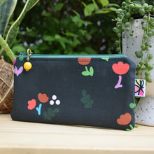 Load image into Gallery viewer, Organic Cotton Zippy Pouch // JKindDesign Squirrel Flowers Pine
