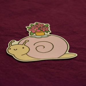 Sticker Lucky Snail with Pot of Flowers