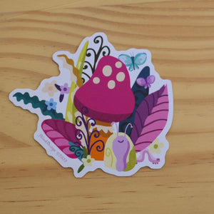Sticker Pink Mushroom and Snail