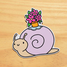 Load image into Gallery viewer, Sticker Lucky Snail with Pot of Flowers

