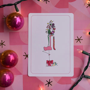 Christmas Flamingo and Lucky Snail--set of 5 cards