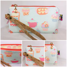 Load image into Gallery viewer, Organic Cotton Wristlet with Cork Strap / JKindDesign Fabric Print

